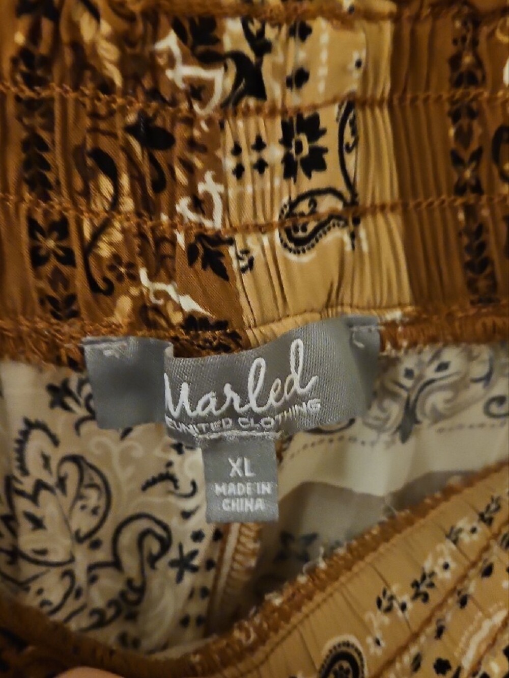 Boho Patchwork Wide Leg Pants in Brown & Cream - Picture 2 of 6